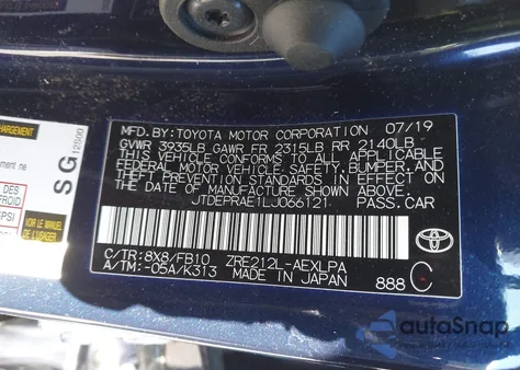 2020 Toyota Corolla Le из США, поврежденный, VIN JTDEPRAE1LJ066121